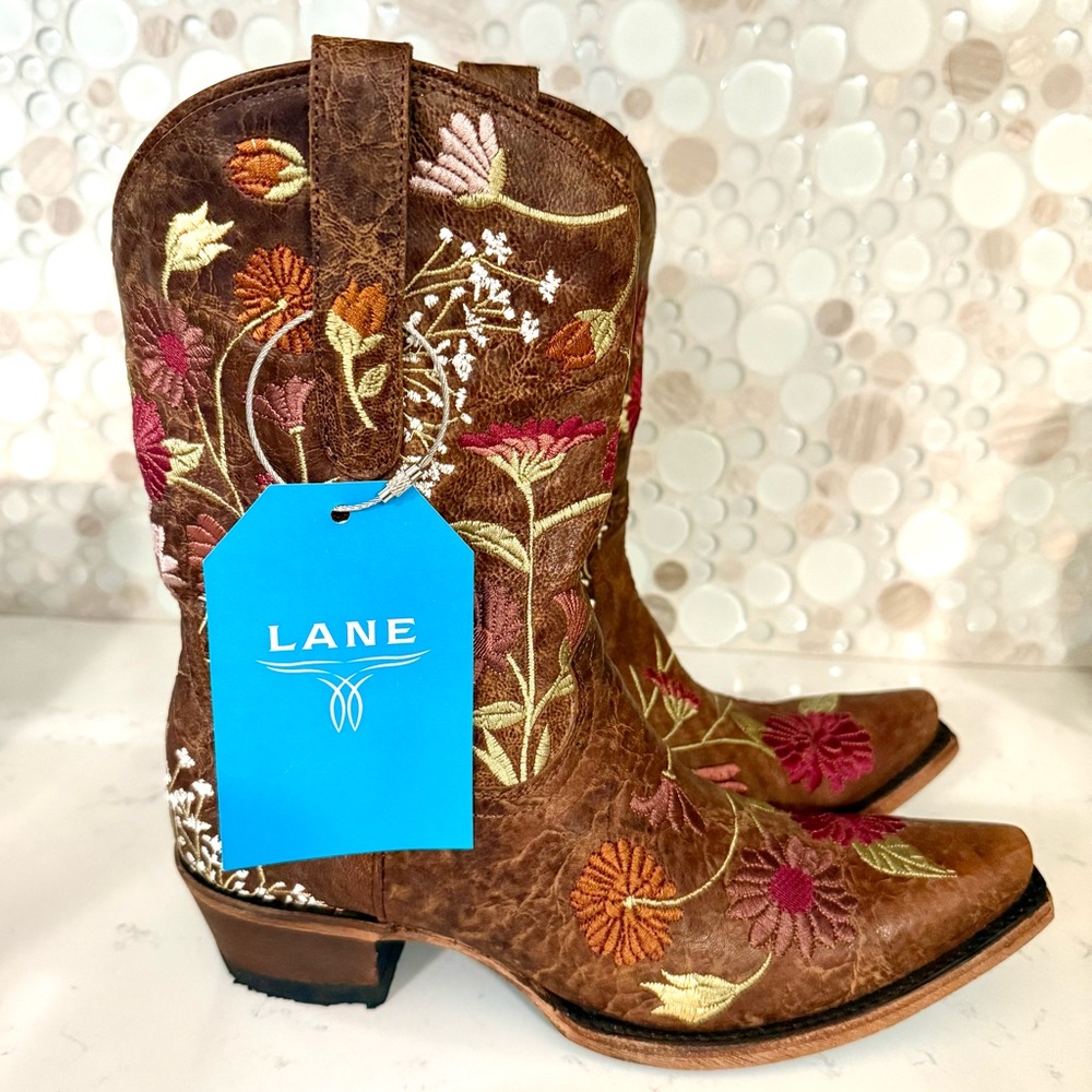 LANE New Embossed Leather Embroidered Western Boots - Picture 2 of 14